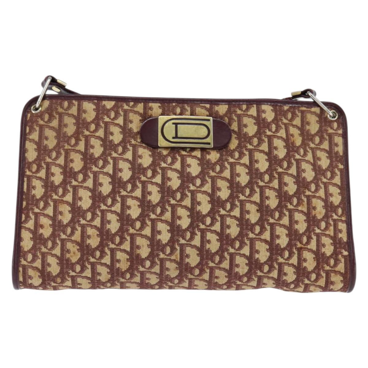 Christian Dior Trotter Canvas Shoulder Bag Red Gold Auth 150751