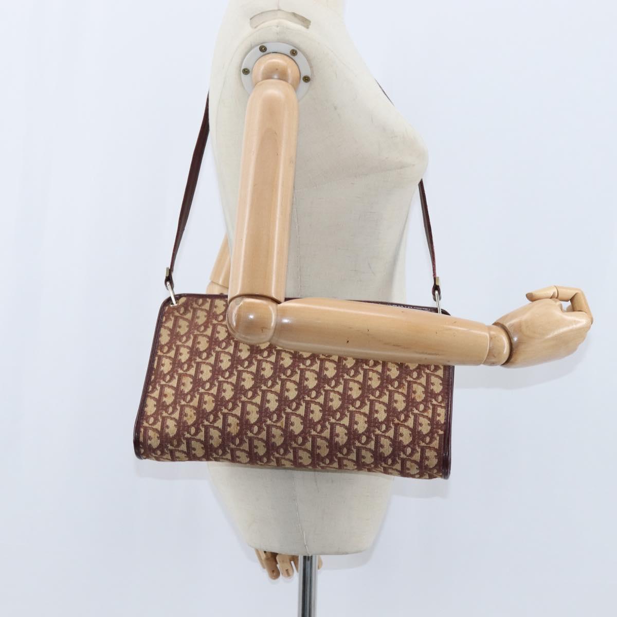 Christian Dior Trotter Canvas Shoulder Bag Red Gold Auth 150751