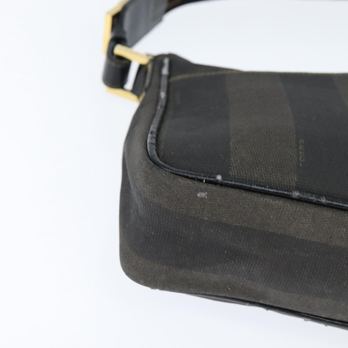 FENDI Pecan Canvas Shoulder Bag PVC Black Brown Auth 150756
