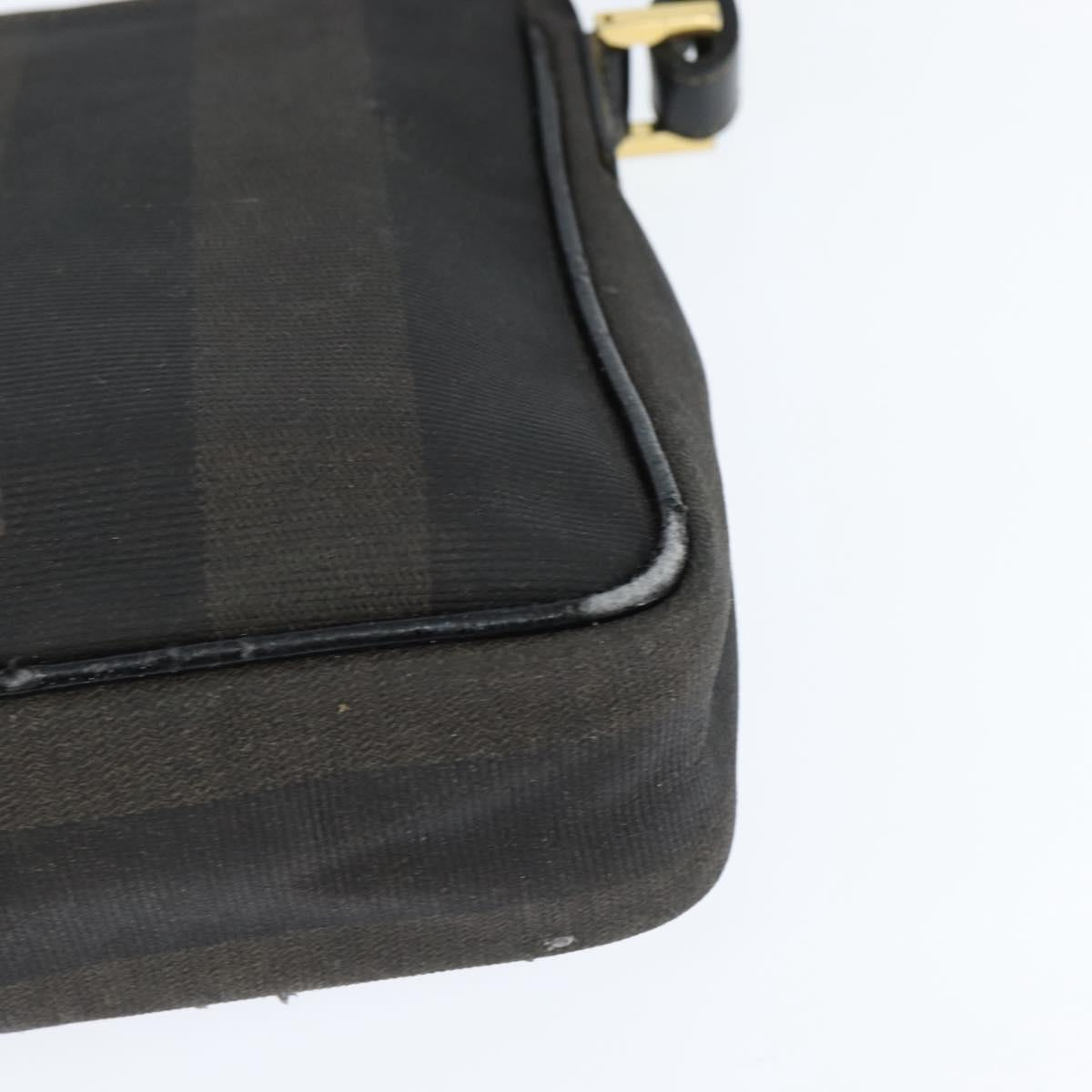 FENDI Pecan Canvas Shoulder Bag PVC Black Brown Auth 150756
