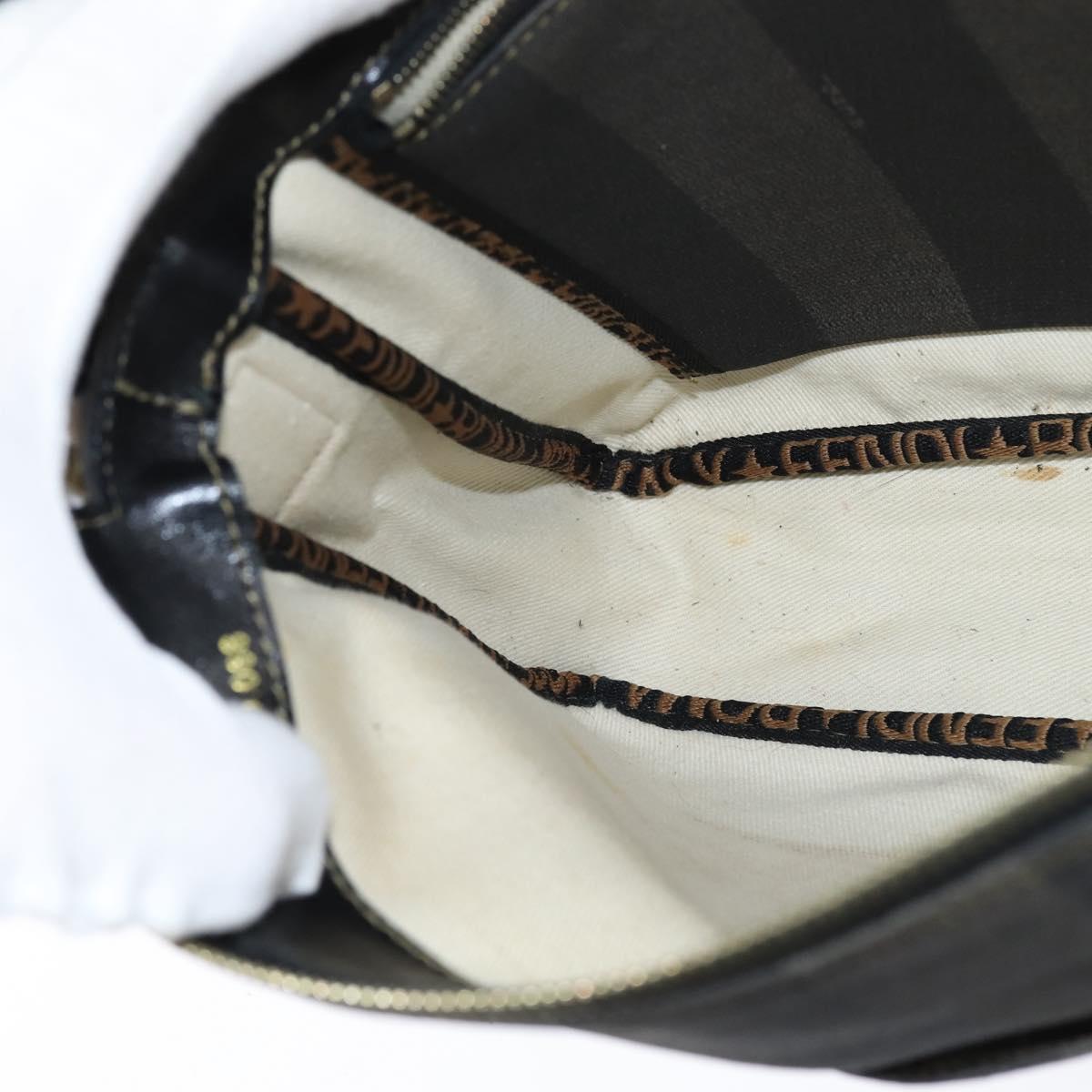 FENDI Pecan Canvas Shoulder Bag PVC Black Brown Auth 150756