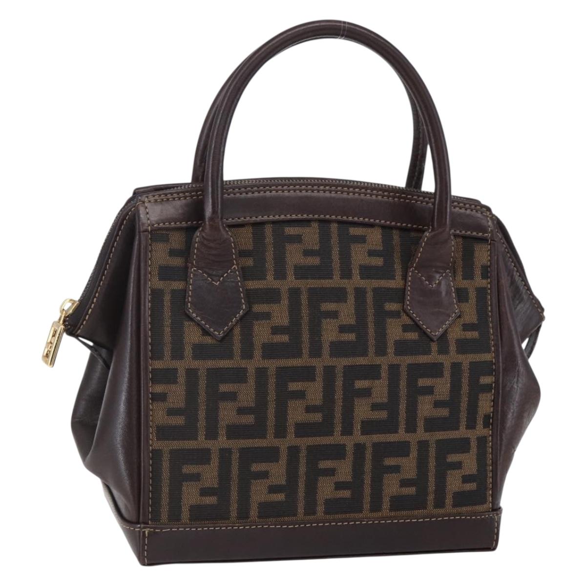 FENDI Zucca Canvas Hand Bag Black Brown Auth 150763