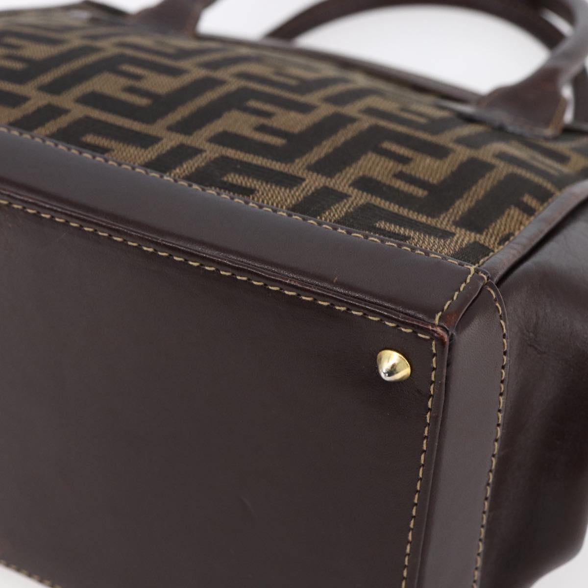 FENDI Zucca Canvas Hand Bag Black Brown Auth 150763