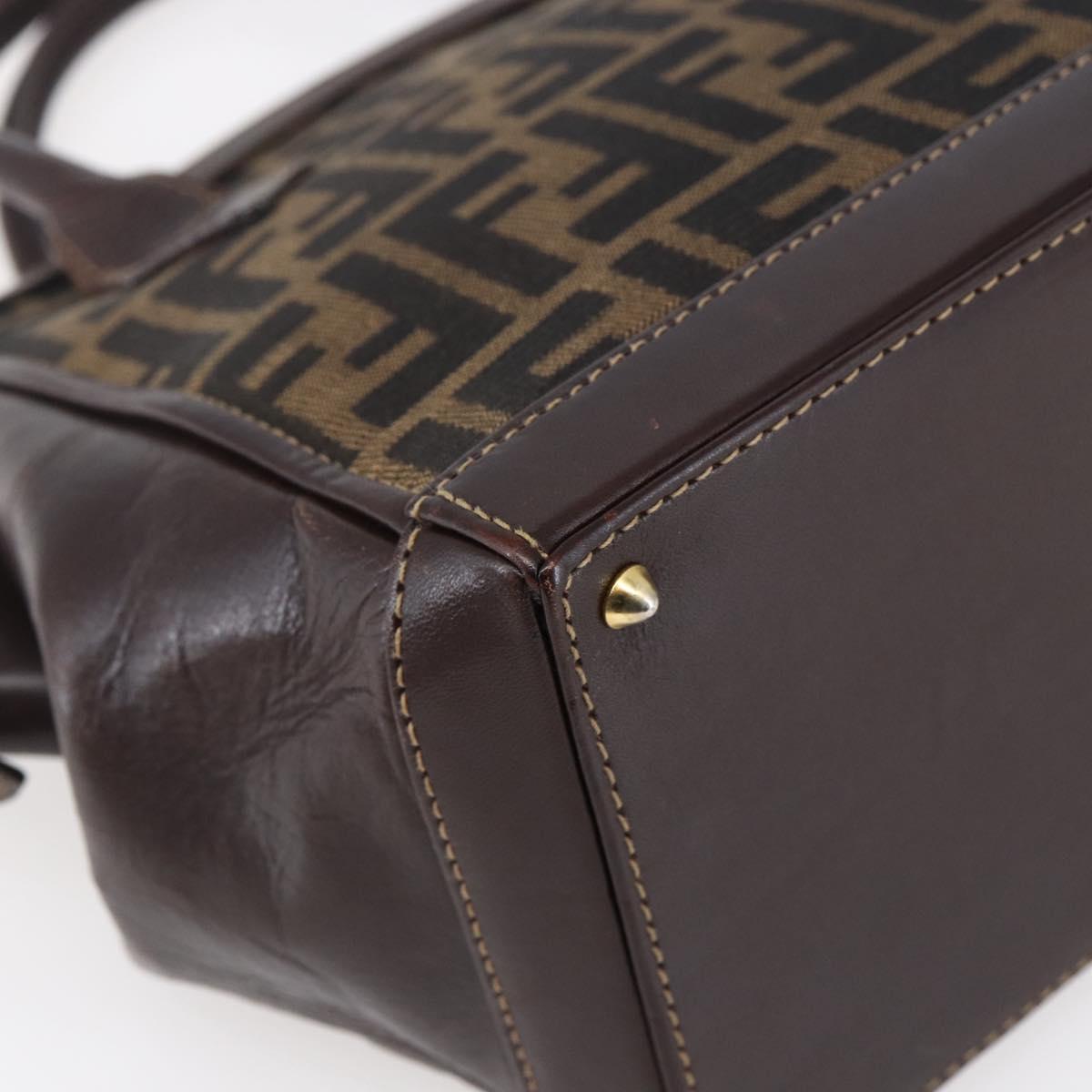 FENDI Zucca Canvas Hand Bag Black Brown Auth 150763