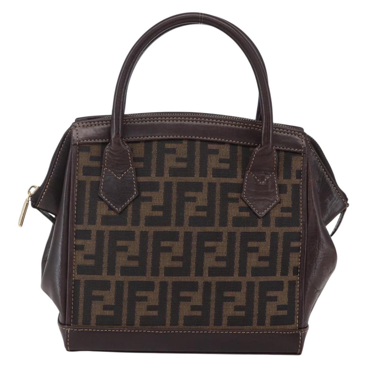 FENDI Zucca Canvas Hand Bag Black Brown Auth 150763