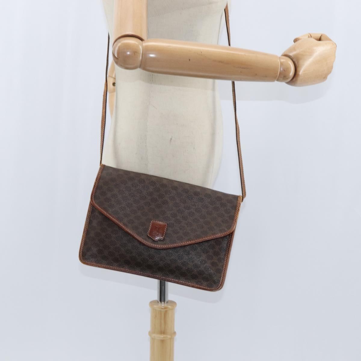 CELINE Macadam Canvas Shoulder Bag PVC Leather Brown Gold Auth 150768