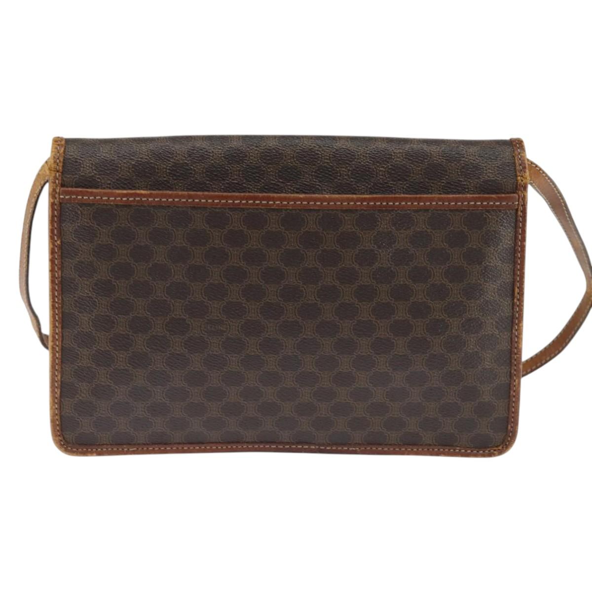 CELINE Macadam Canvas Shoulder Bag PVC Leather Brown Gold Auth 150768
