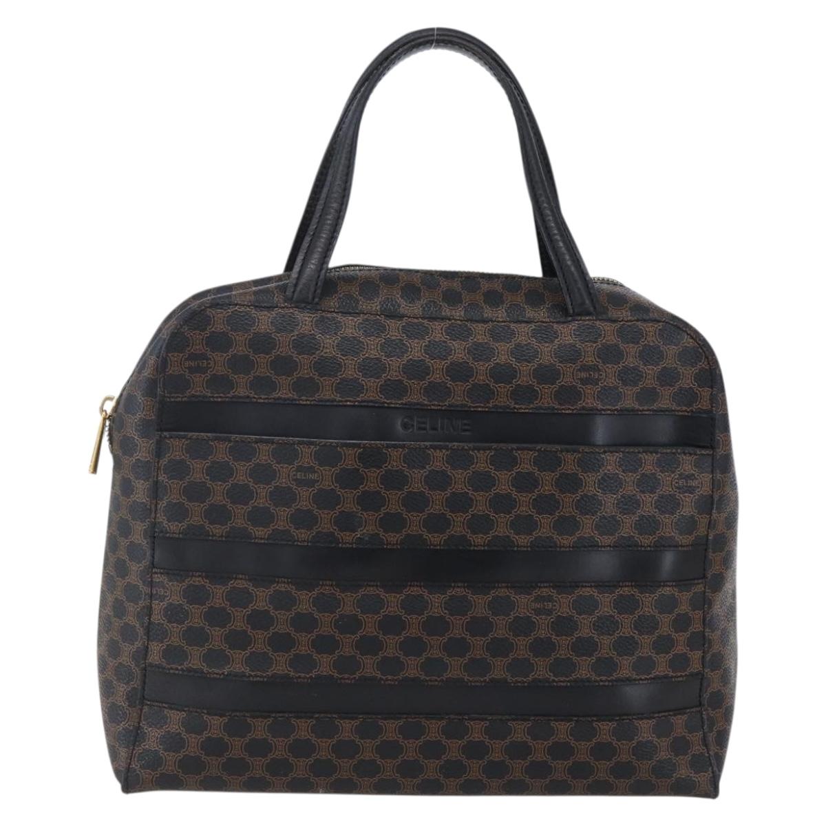 CELINE Macadam Canvas Hand Bag PVC Black Gold Auth 150769