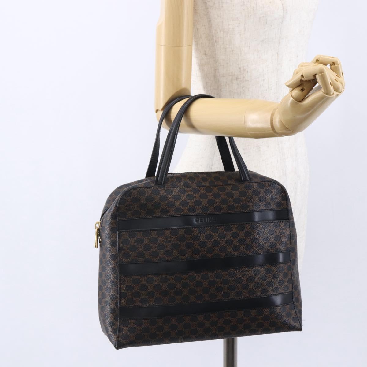 CELINE Macadam Canvas Hand Bag PVC Black Gold Auth 150769