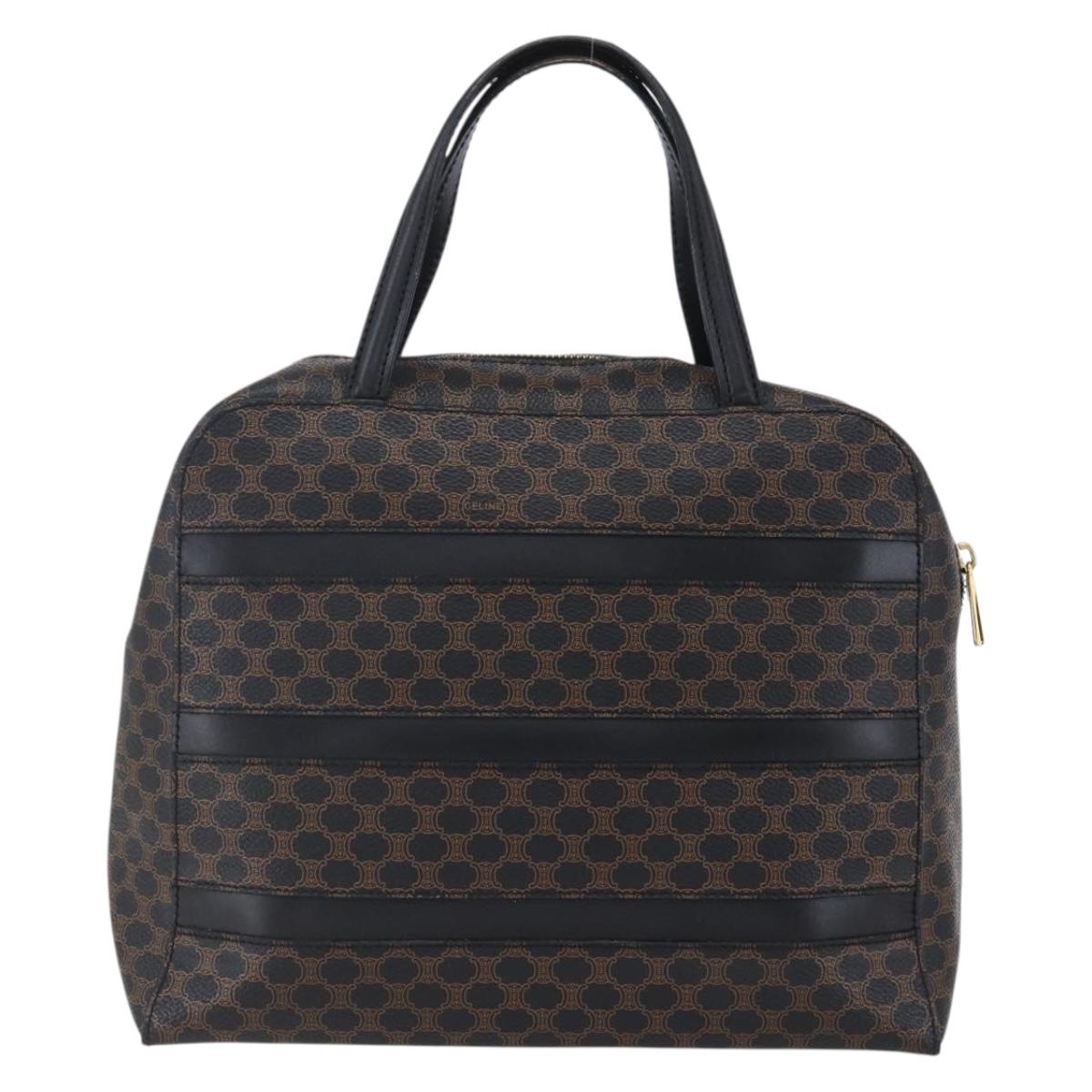 CELINE Macadam Canvas Hand Bag PVC Black Gold Auth 150769