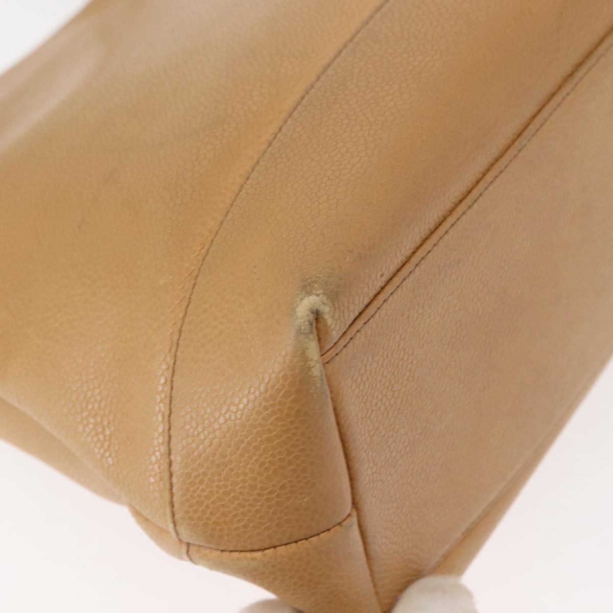 CHANEL Chain Shoulder Bag Caviar Skin Beige Gold CC Auth 150773