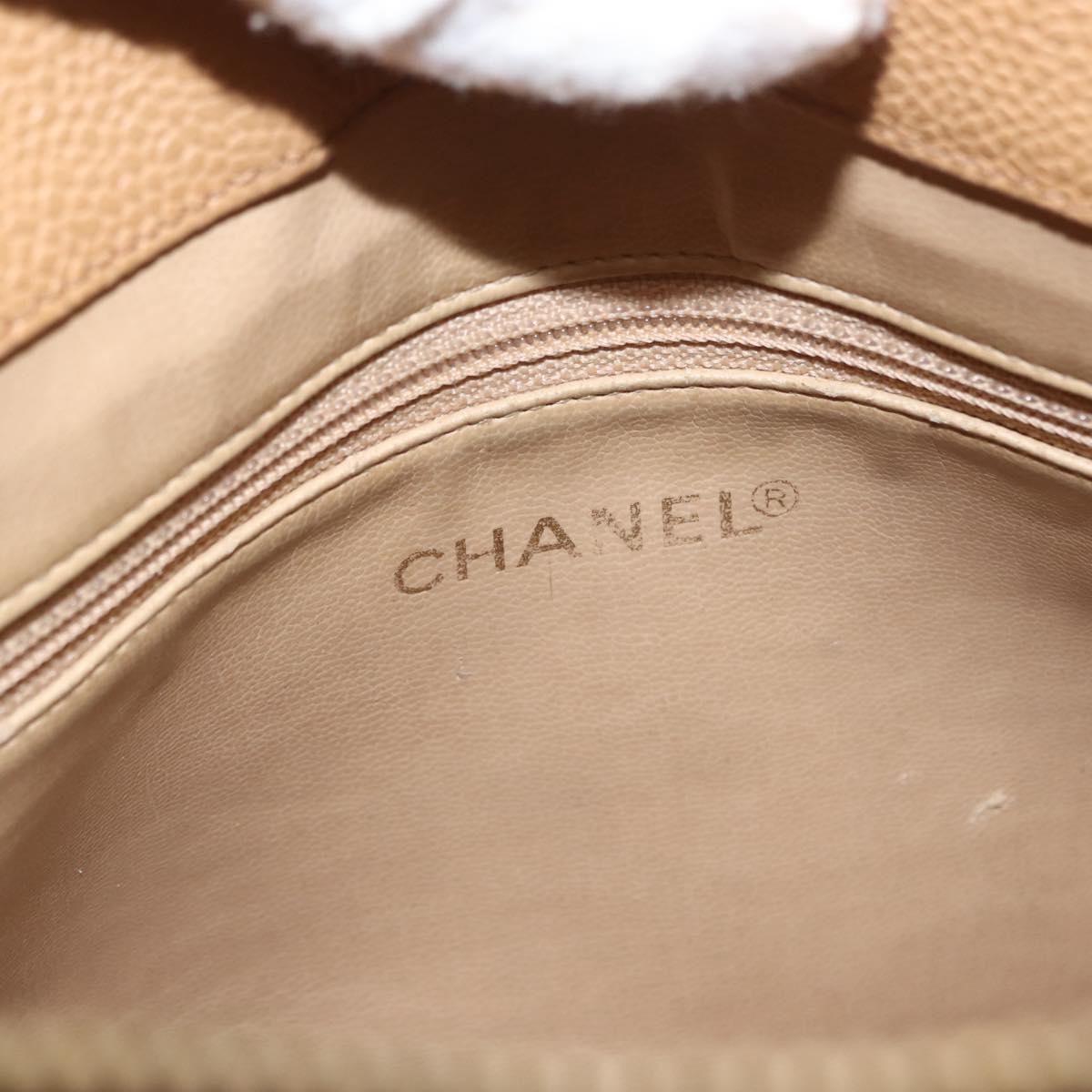 CHANEL Chain Shoulder Bag Caviar Skin Beige Gold CC Auth 150773