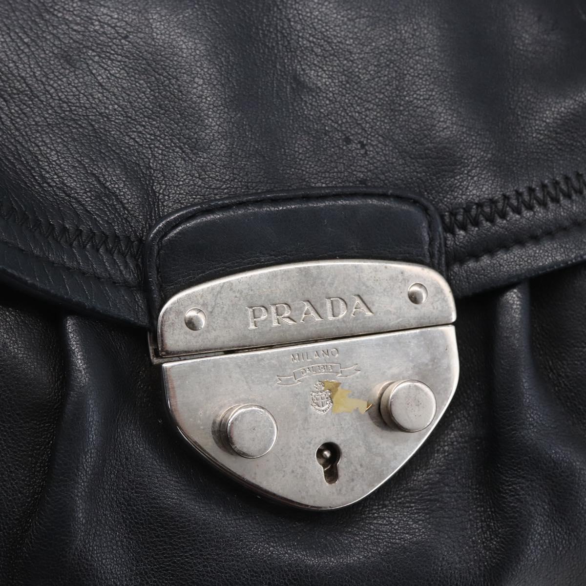 PRADA Shoulder Bag Leather Black Silver Auth 150774