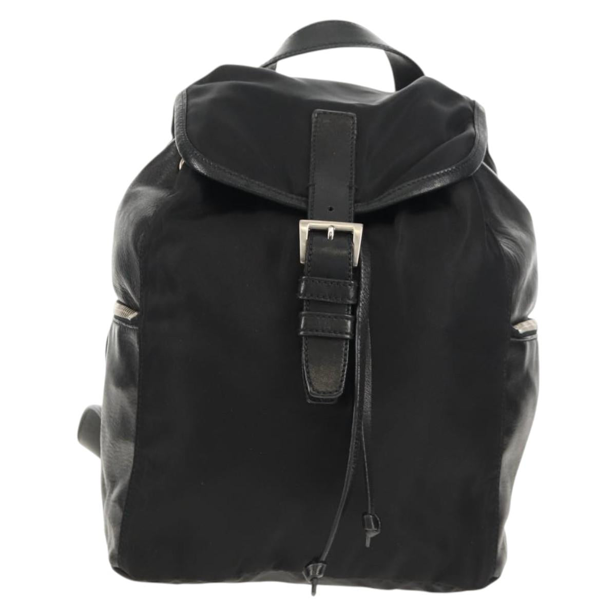 PRADA Backpack Nylon Leather Black Silver Auth 150778