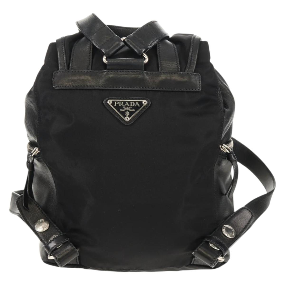 PRADA Backpack Nylon Leather Black Silver Auth 150778