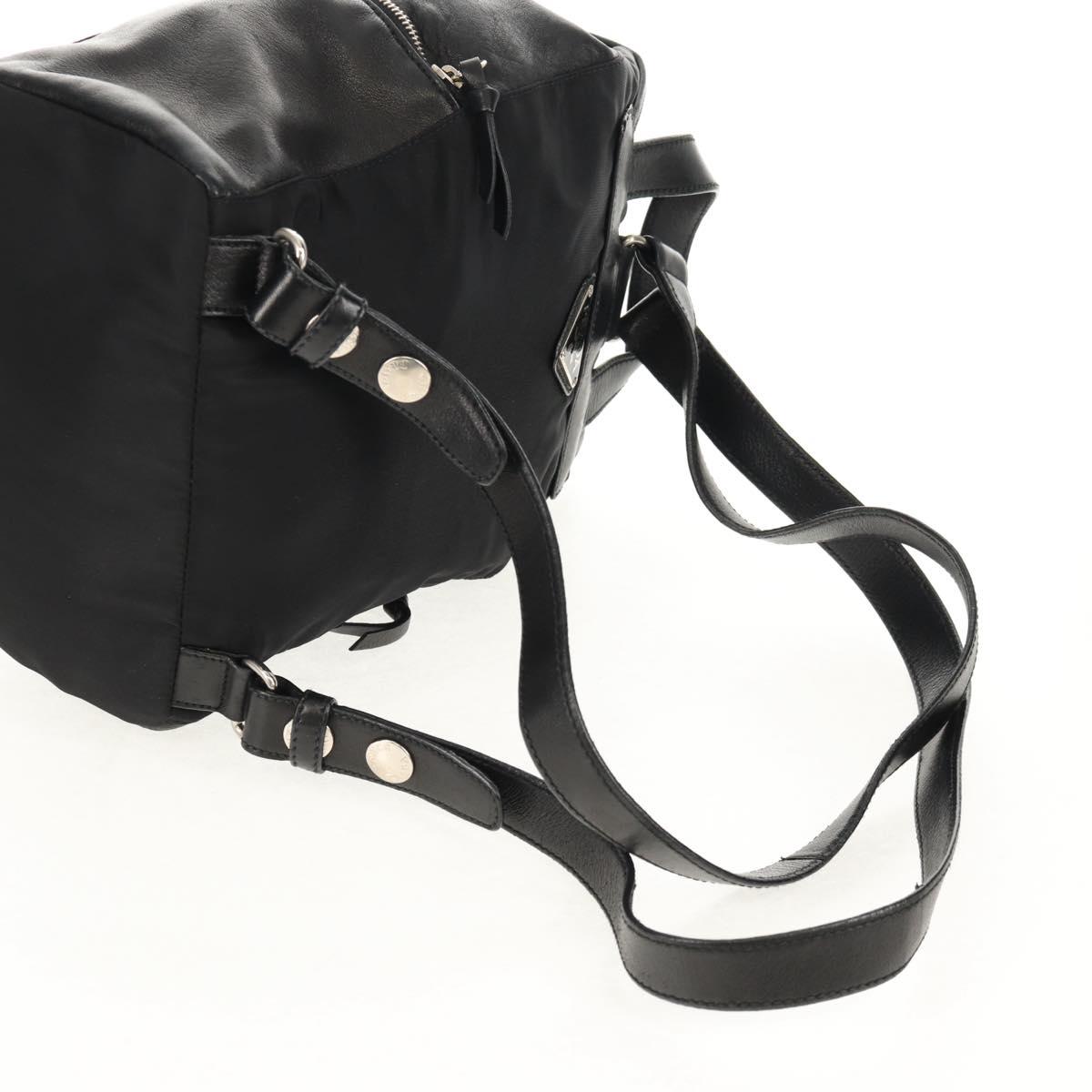 PRADA Backpack Nylon Leather Black Silver Auth 150778