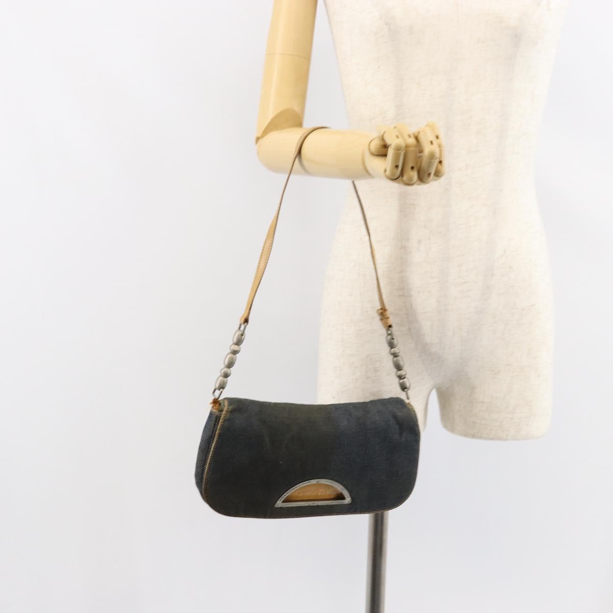 Christian Dior Maris Pearl Shoulder Bag Denim Navy Auth 150779