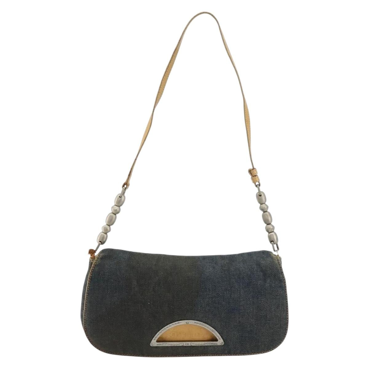 Christian Dior Maris Pearl Shoulder Bag Denim Navy Auth 150779