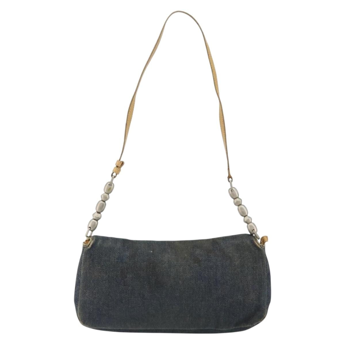 Christian Dior Maris Pearl Shoulder Bag Denim Navy Auth 150779
