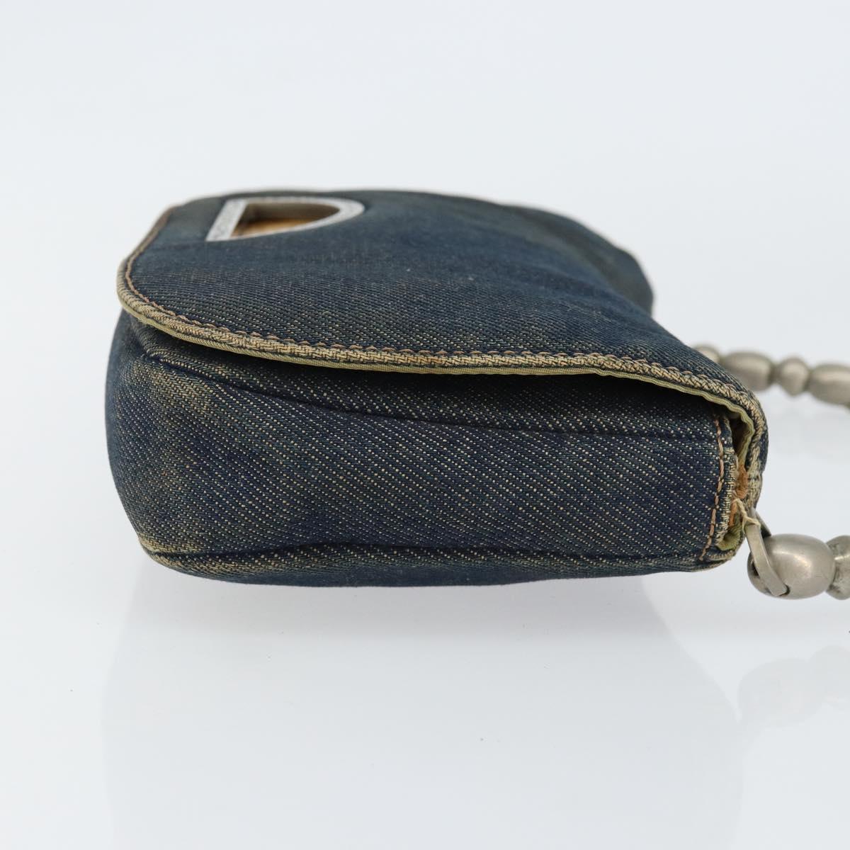 Christian Dior Maris Pearl Shoulder Bag Denim Navy Auth 150779