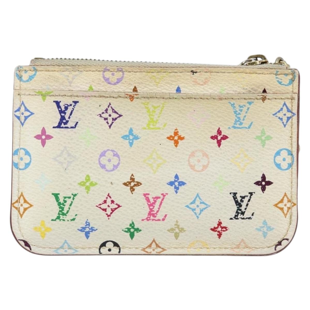LOUIS VUITTON Multicolor Pochette Cles NM Coin Purse White M93734 LV Auth 150788