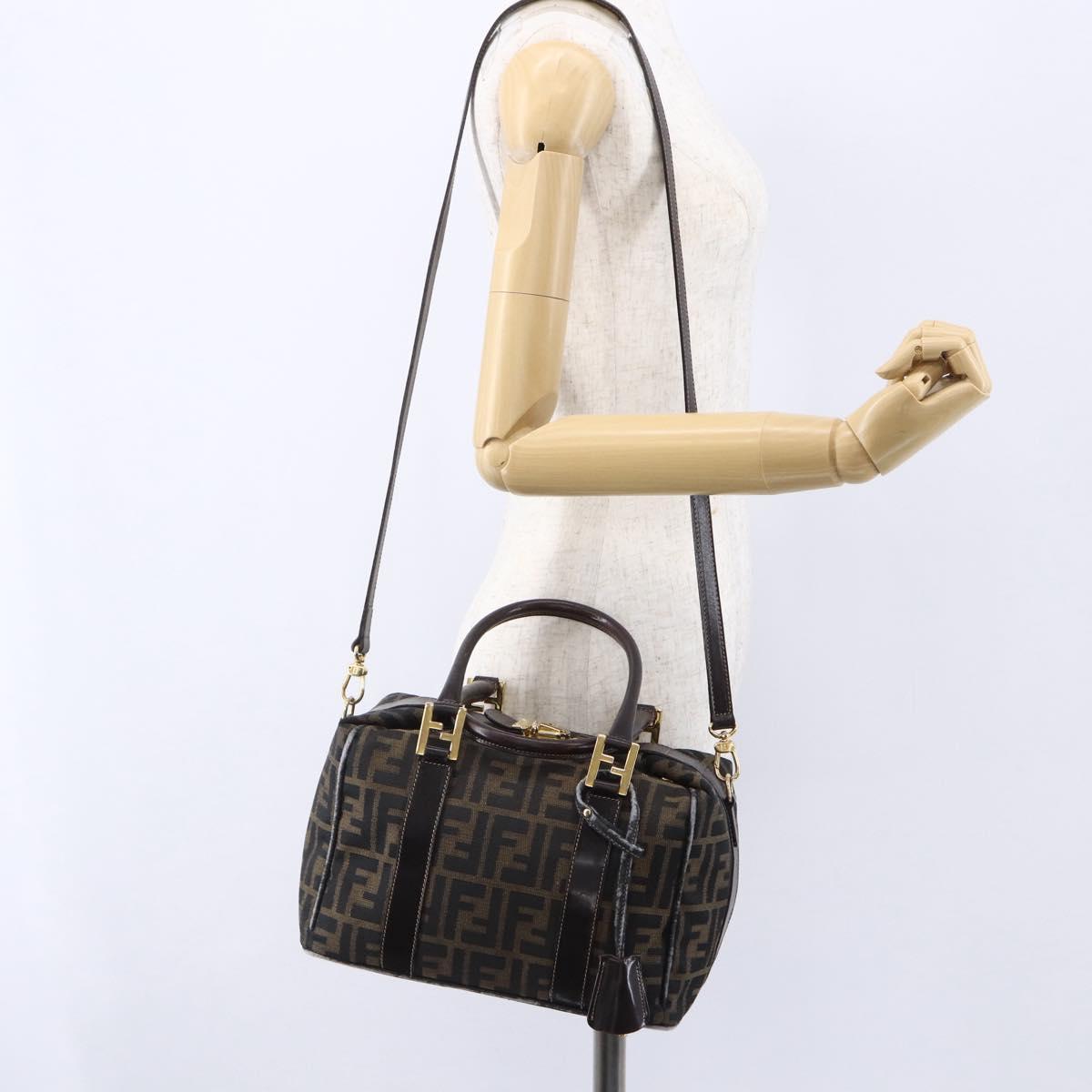 FENDI Zucca Canvas Hand Bag 2way Black Brown Auth 150808