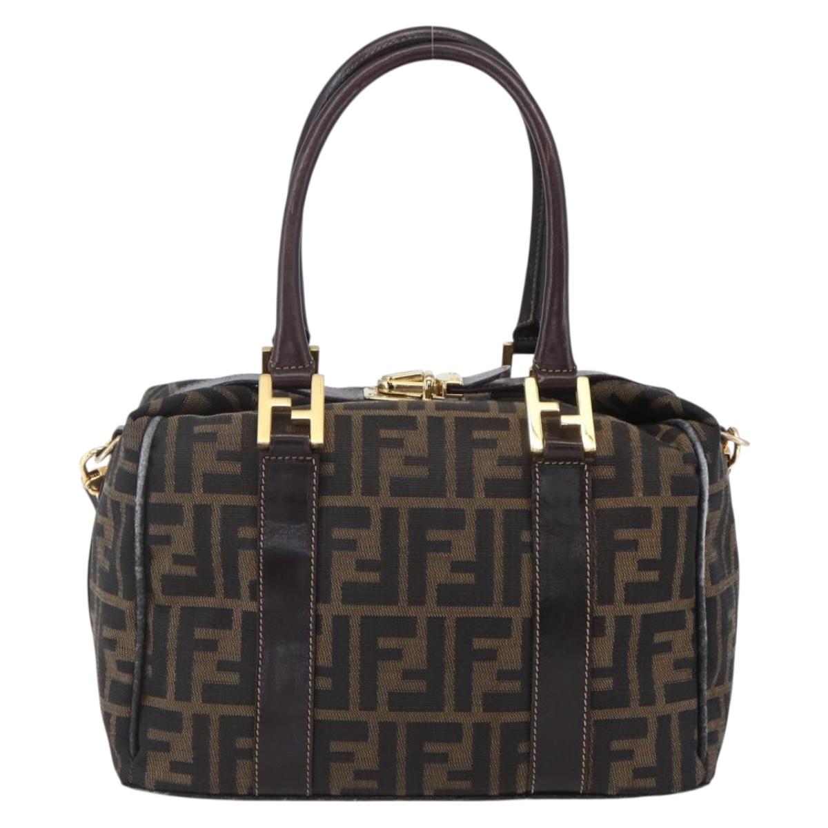 FENDI Zucca Canvas Hand Bag 2way Black Brown Auth 150808
