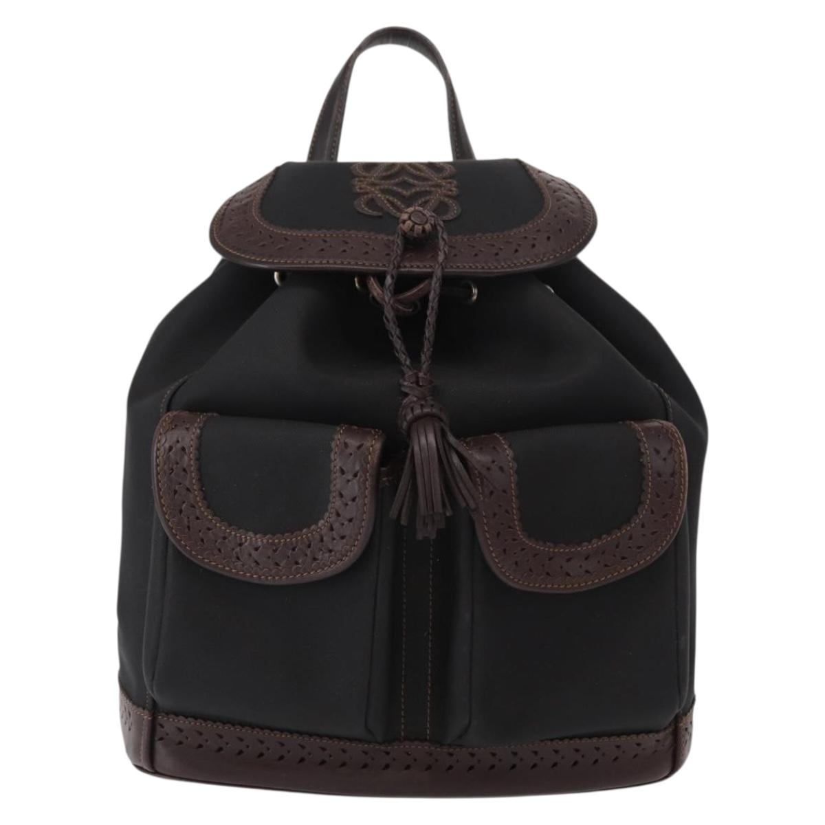 LOEWE Backpack Canvas PVC Black Gold Auth 150809