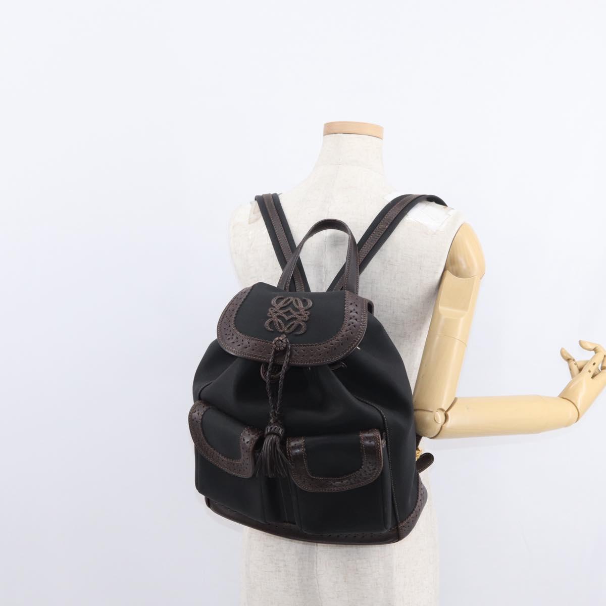 LOEWE Backpack Canvas PVC Black Gold Auth 150809