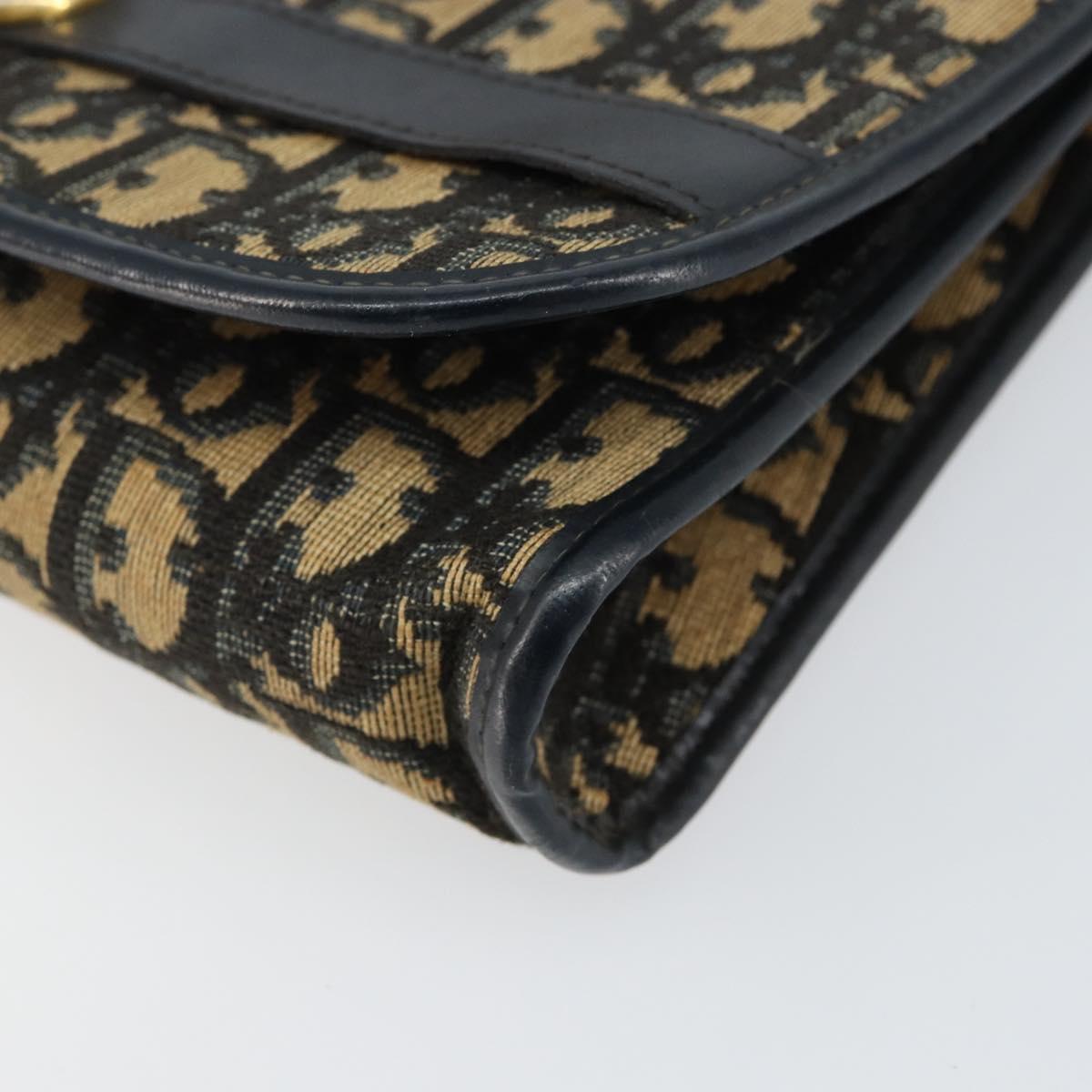 Christian Dior Trotter Canvas Shoulder Bag Navy Gold Auth 150810