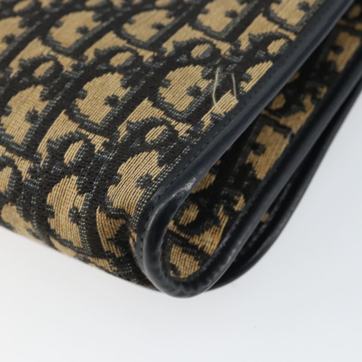 Christian Dior Trotter Canvas Shoulder Bag Navy Gold Auth 150810