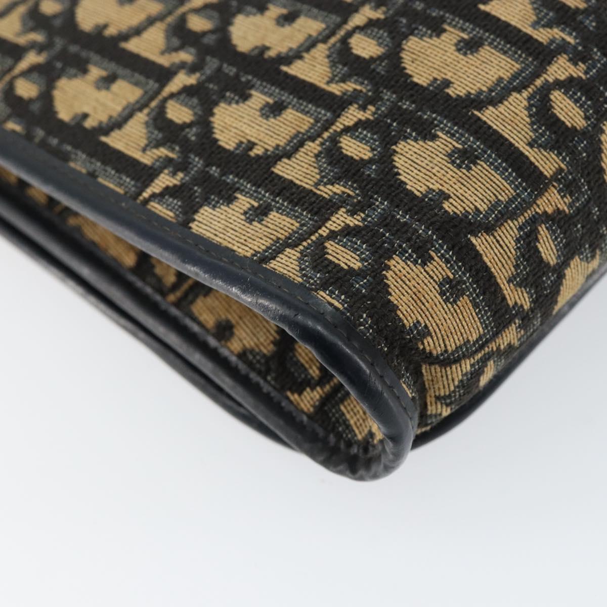 Christian Dior Trotter Canvas Shoulder Bag Navy Gold Auth 150810