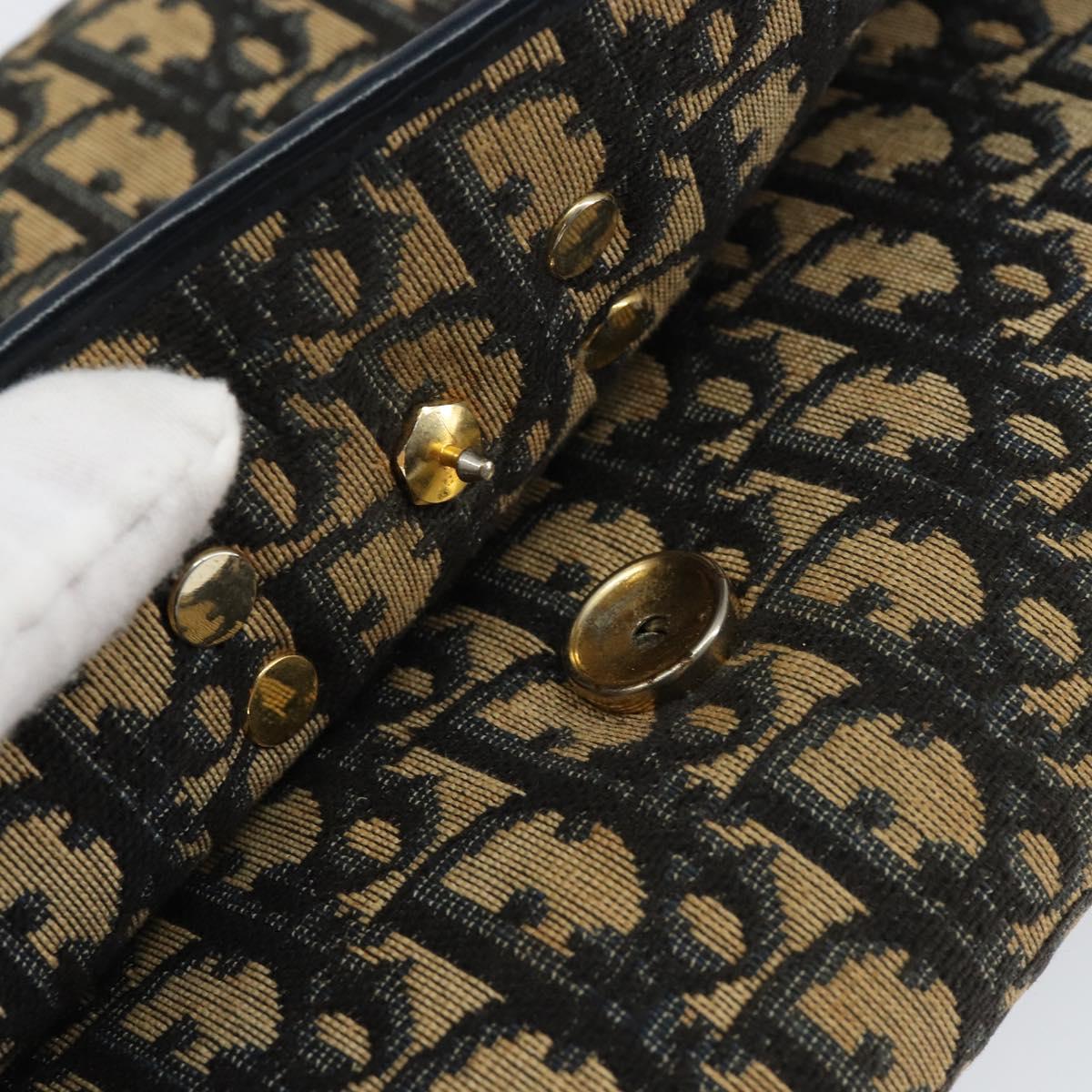 Christian Dior Trotter Canvas Shoulder Bag Navy Gold Auth 150810