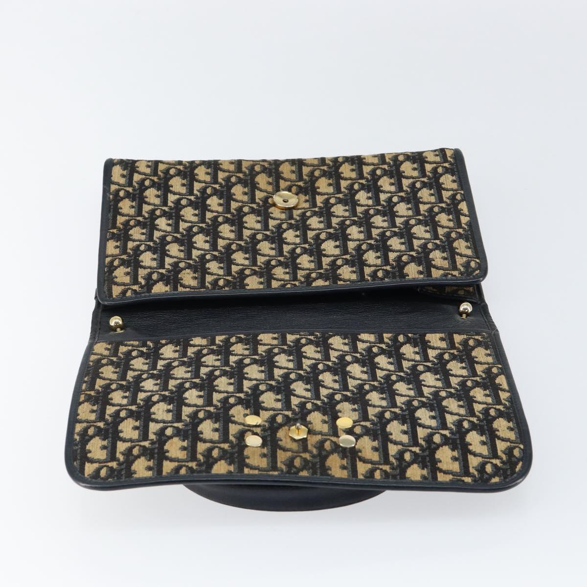 Christian Dior Trotter Canvas Shoulder Bag Navy Gold Auth 150810