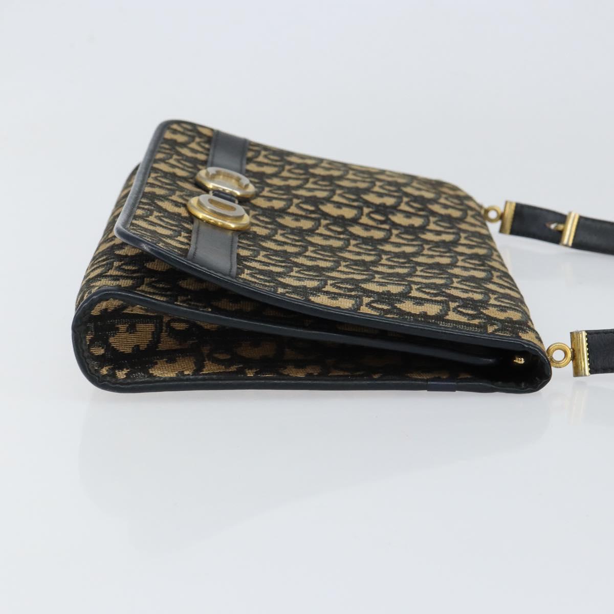 Christian Dior Trotter Canvas Shoulder Bag Navy Gold Auth 150810