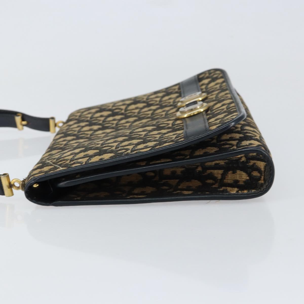 Christian Dior Trotter Canvas Shoulder Bag Navy Gold Auth 150810