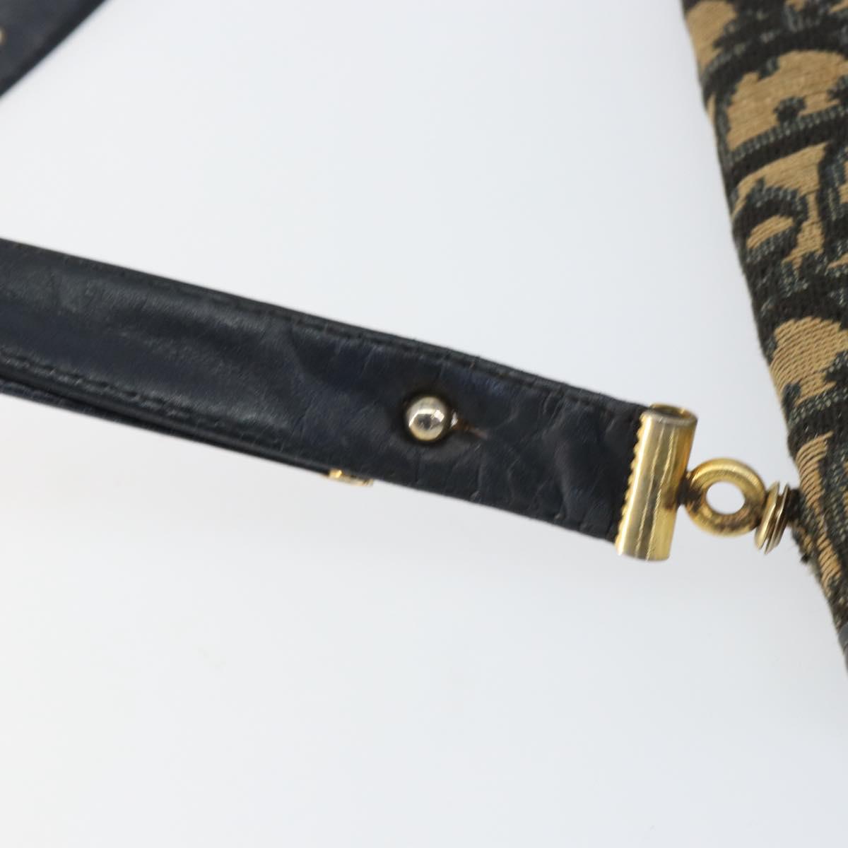 Christian Dior Trotter Canvas Shoulder Bag Navy Gold Auth 150810