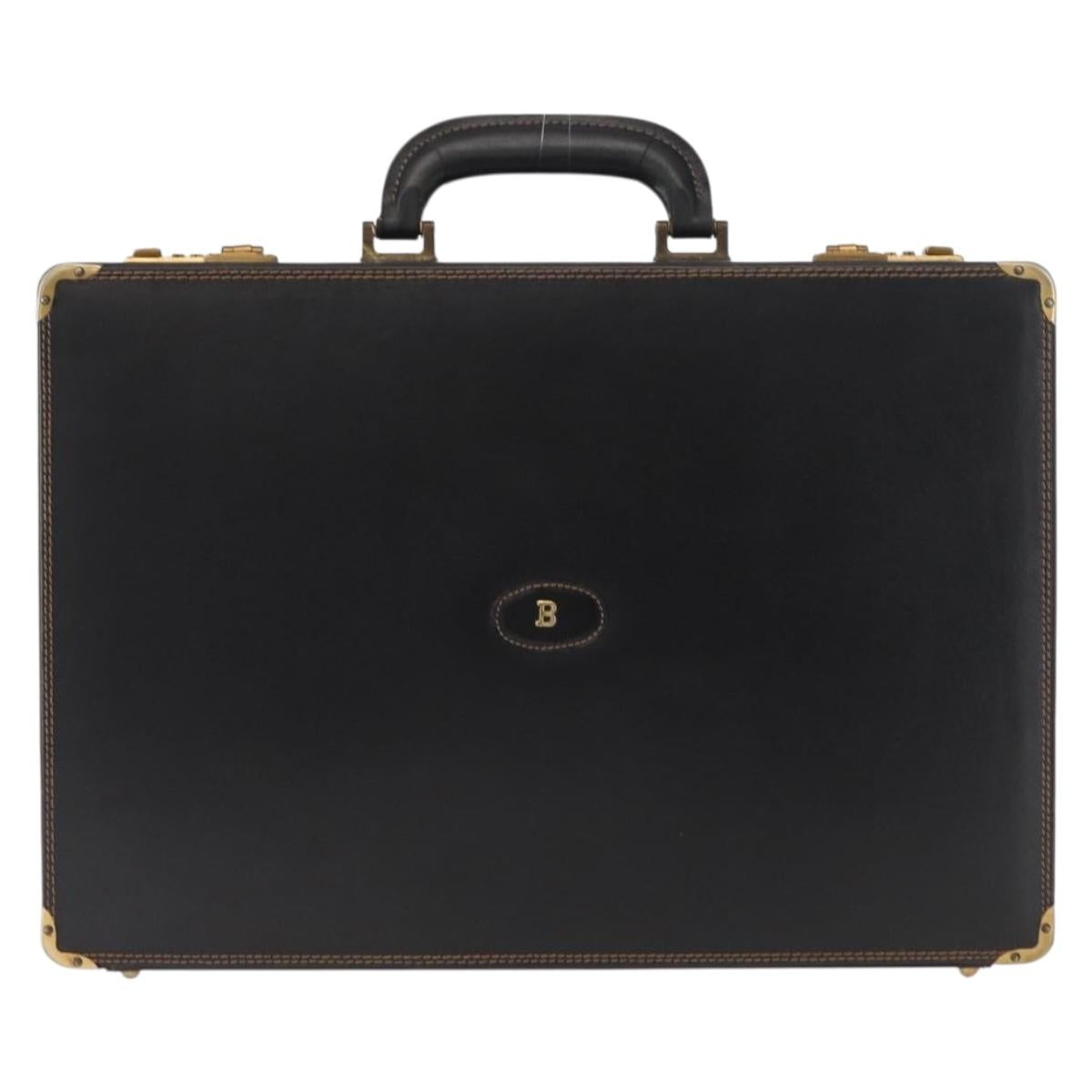 BALLY Attache Case Leather Black Gold Auth 150811