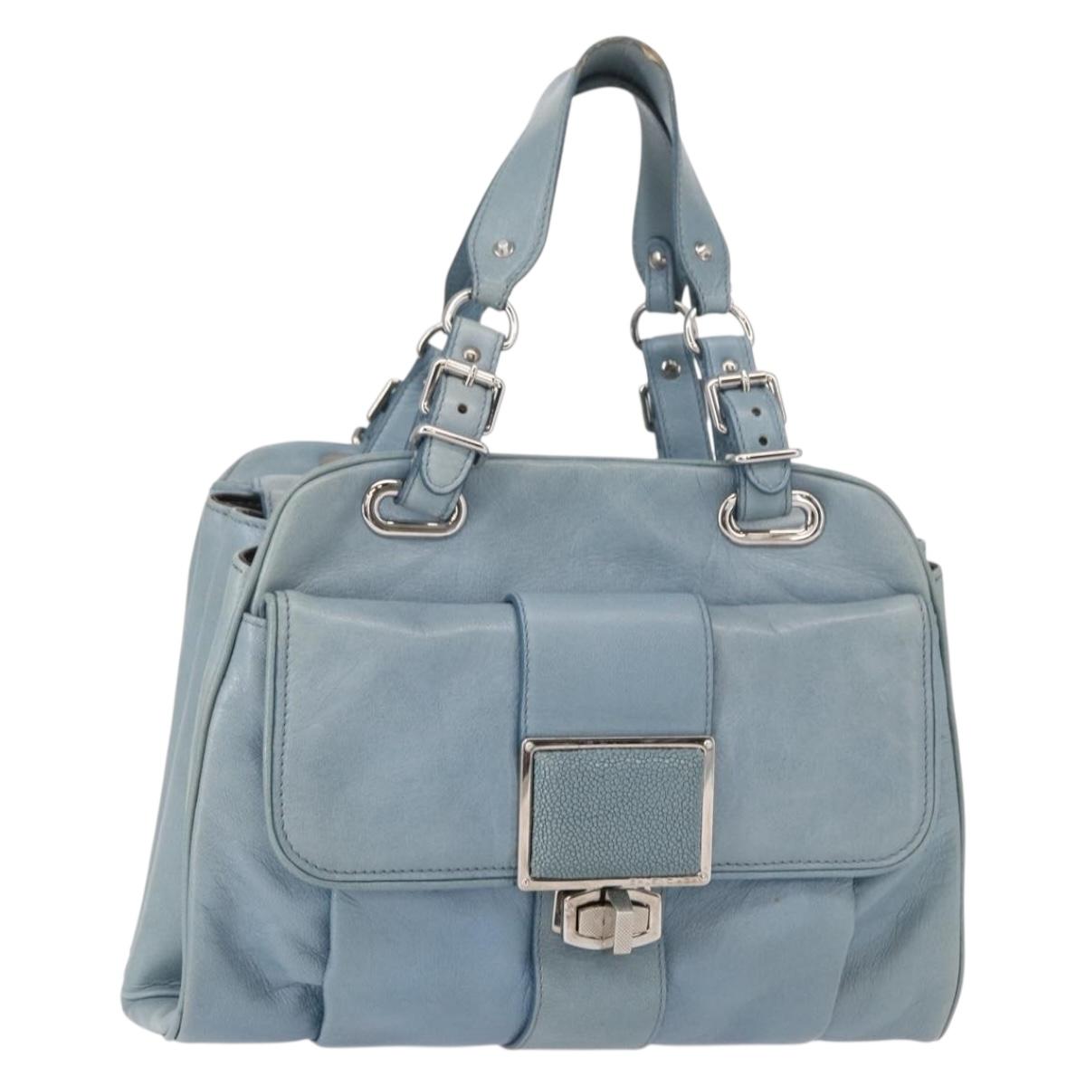 BALENCIAGA Hand Bag Leather Light Blue Silver Auth 150812