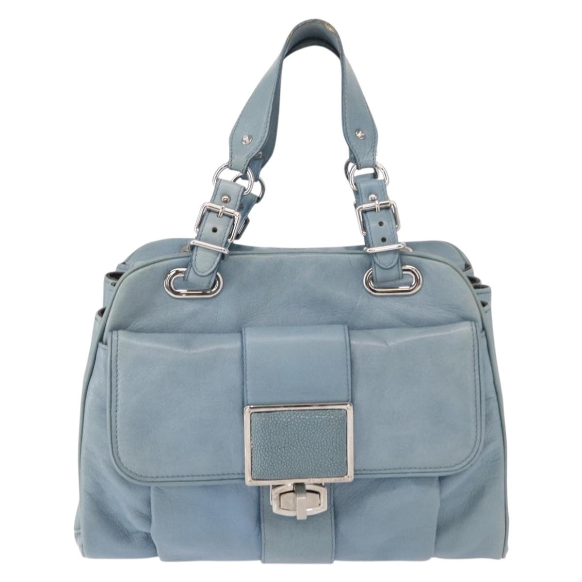 BALENCIAGA Hand Bag Leather Light Blue Silver Auth 150812