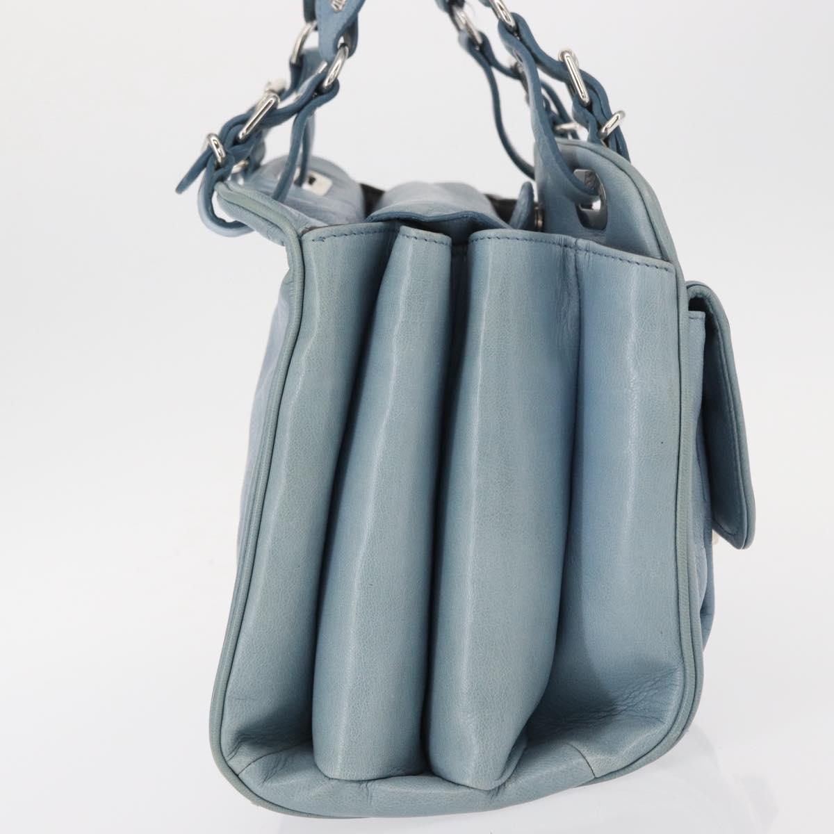 BALENCIAGA Hand Bag Leather Light Blue Silver Auth 150812