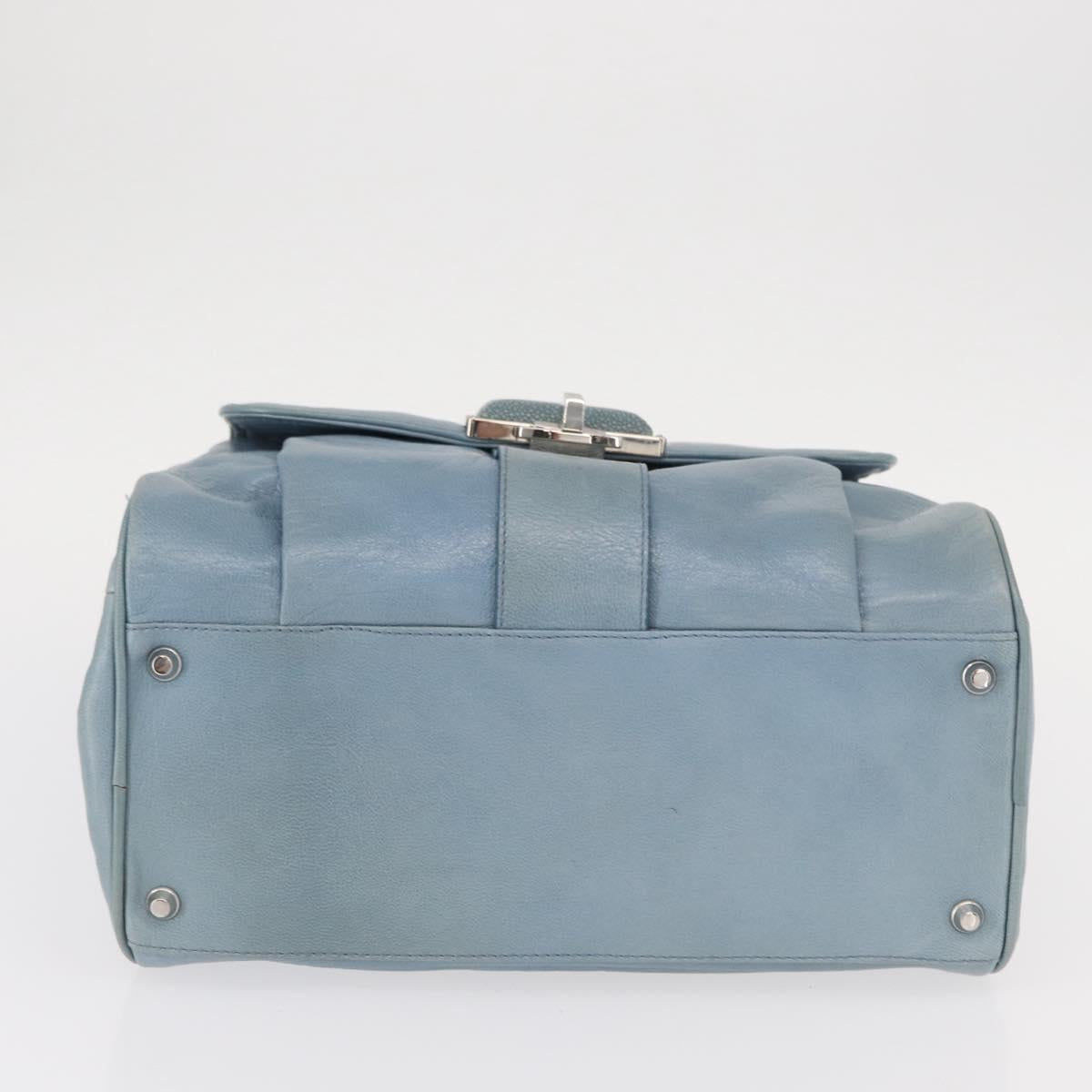 BALENCIAGA Hand Bag Leather Light Blue Silver Auth 150812