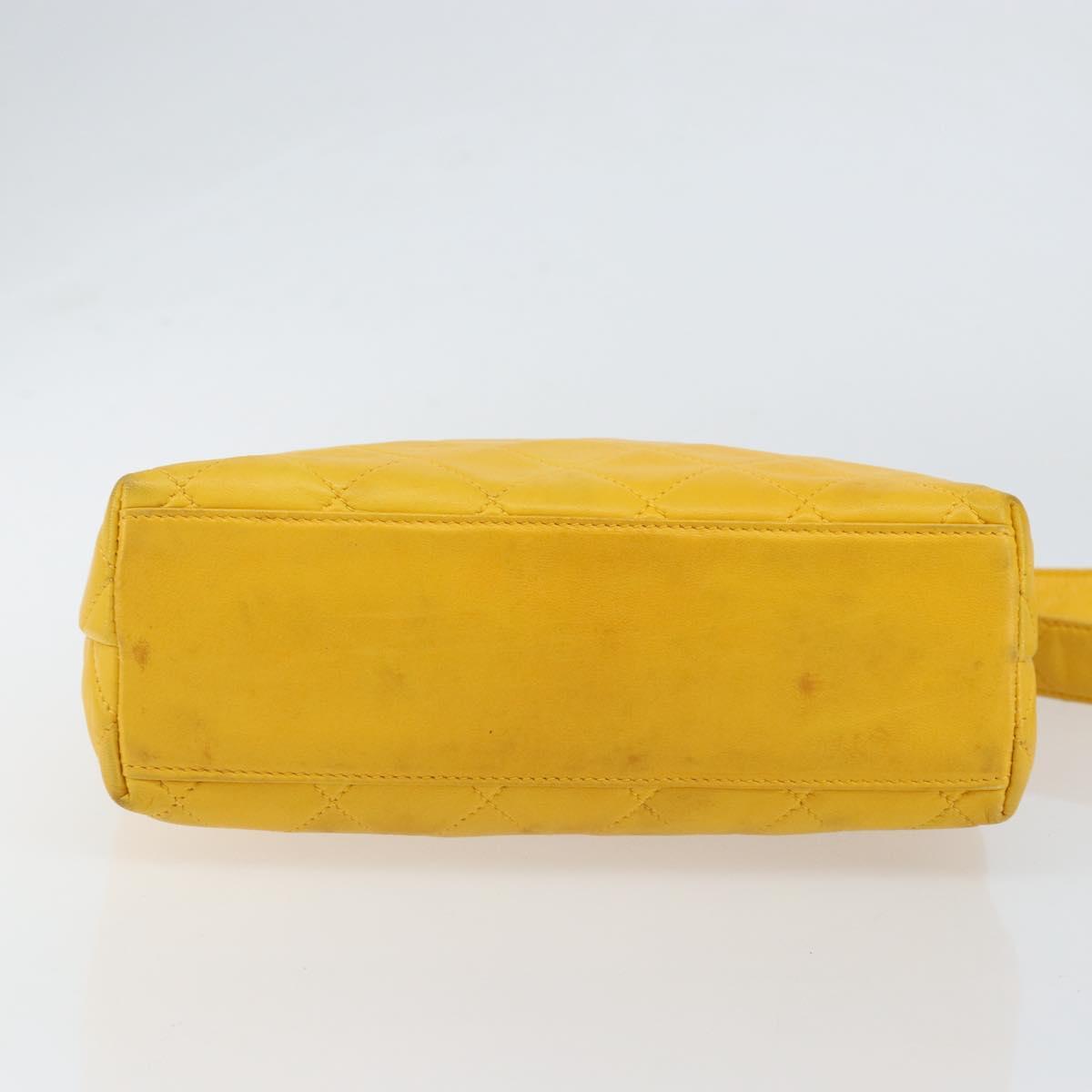 CHANEL Matelasse Shoulder Bag Lamb Skin Yellow Gold CC Auth 150813