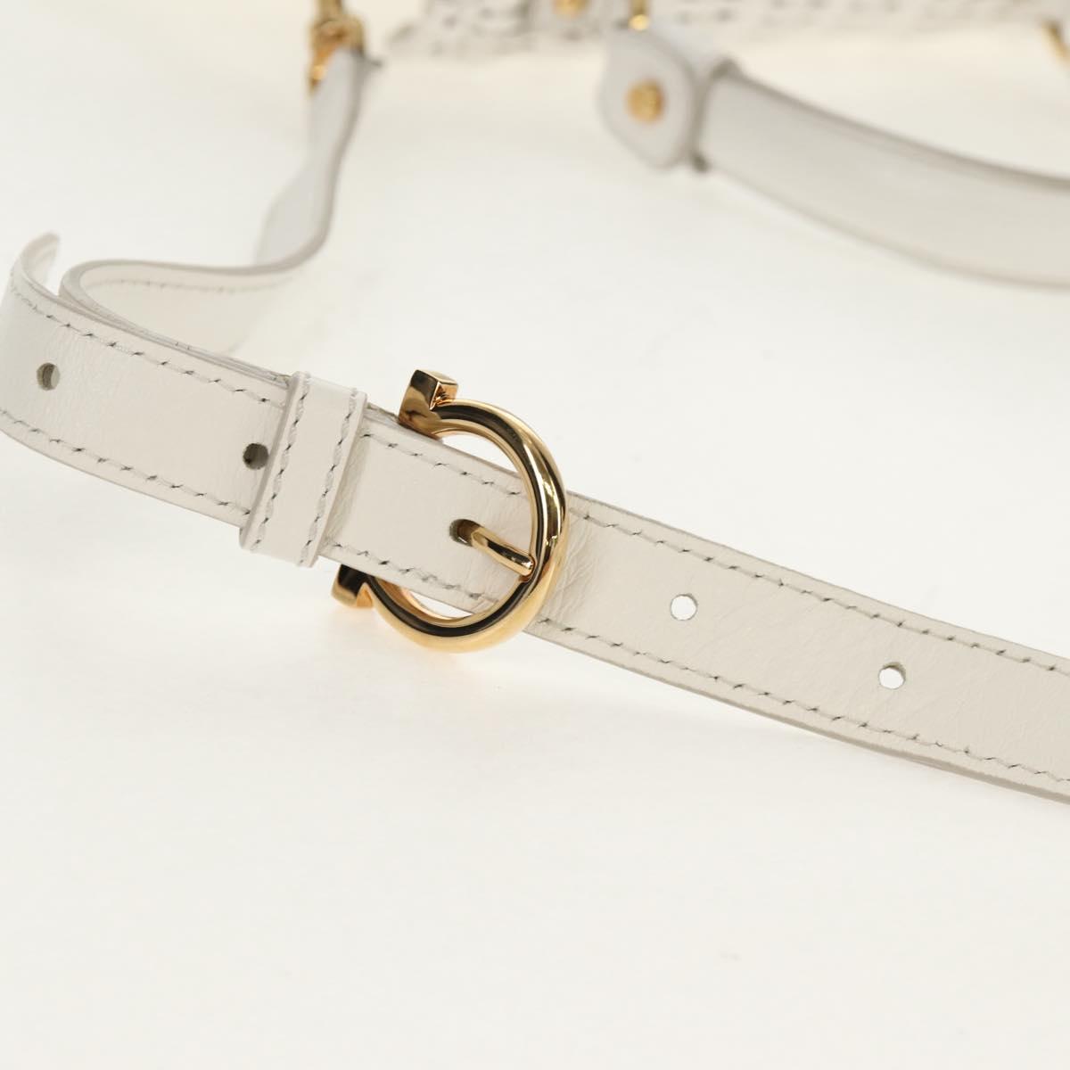 Salvatore Ferragamo Gancini Hand Bag Rattan 2way White Gold Auth 150815V