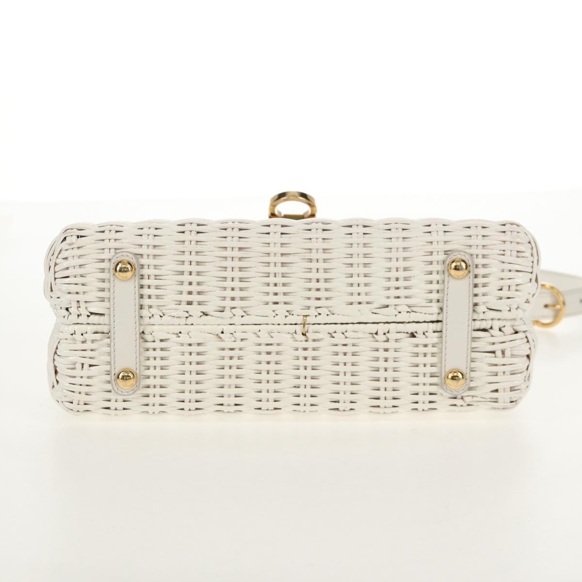 Salvatore Ferragamo Gancini Hand Bag Rattan 2way White Gold Auth 150815AV