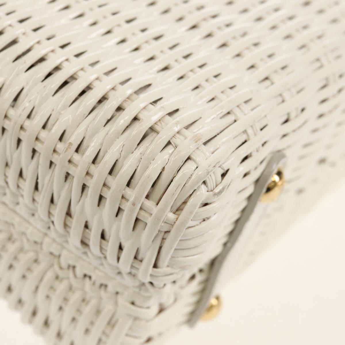 Salvatore Ferragamo Gancini Hand Bag Rattan 2way White Gold Auth 150815V