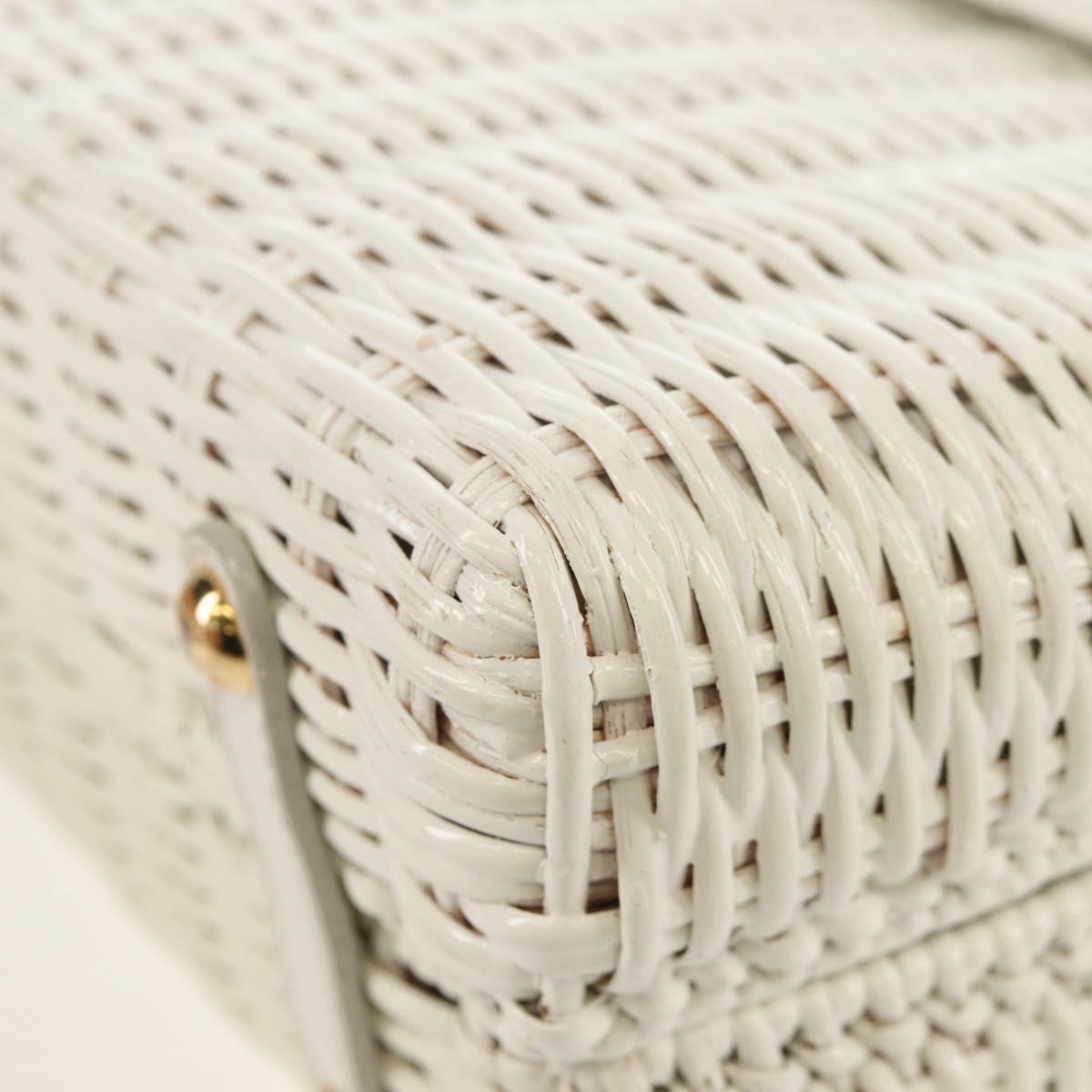 Salvatore Ferragamo Gancini Hand Bag Rattan 2way White Gold Auth 150815V