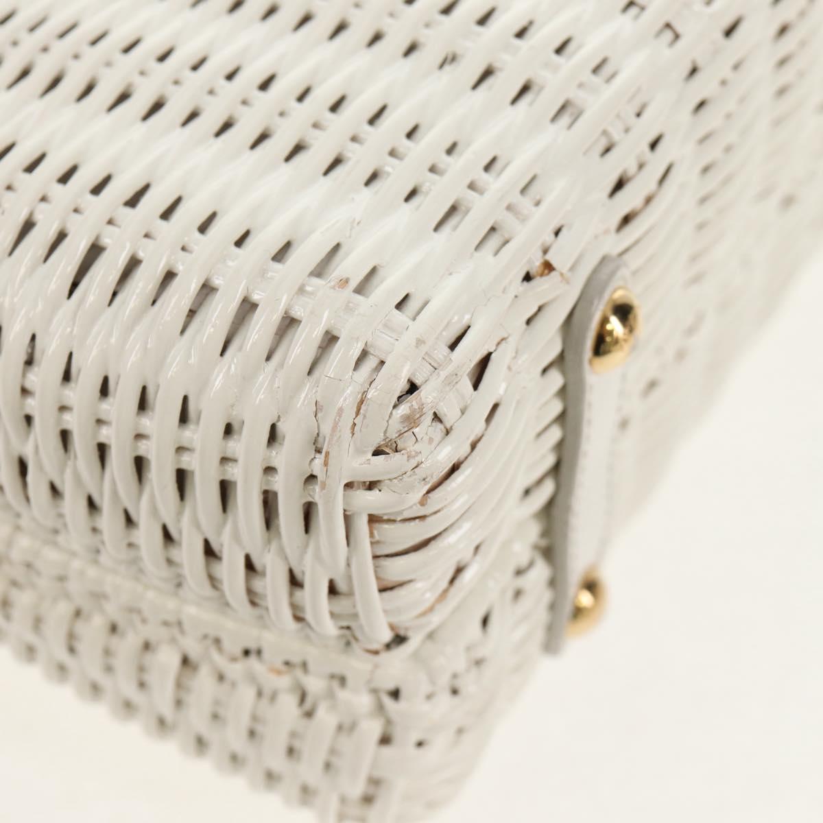 Salvatore Ferragamo Gancini Hand Bag Rattan 2way White Gold Auth 150815V