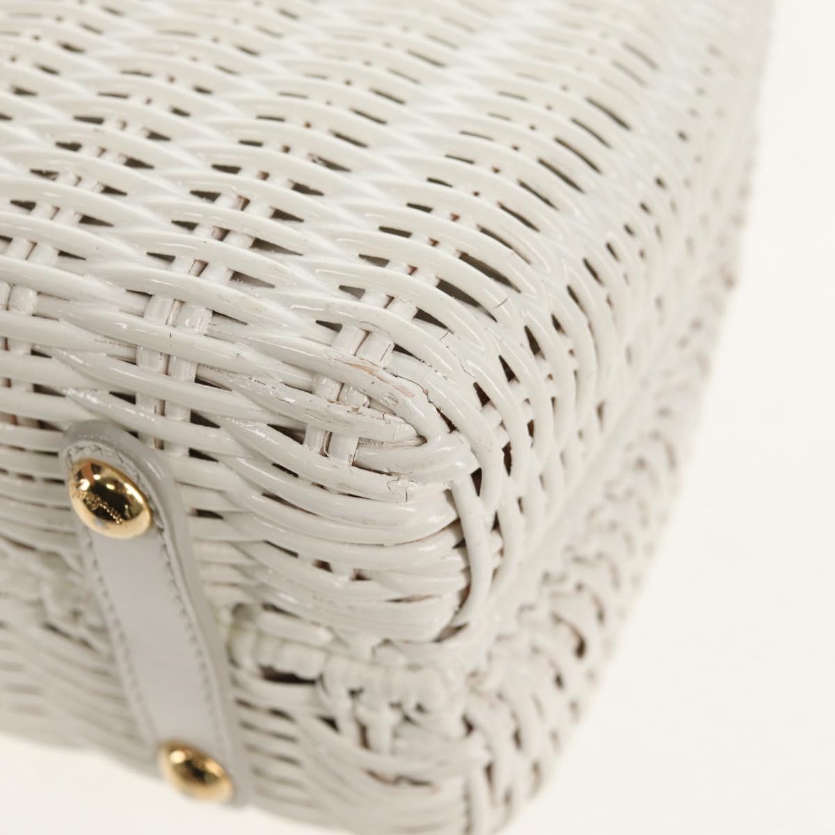 Salvatore Ferragamo Gancini Hand Bag Rattan 2way White Gold Auth 150815V