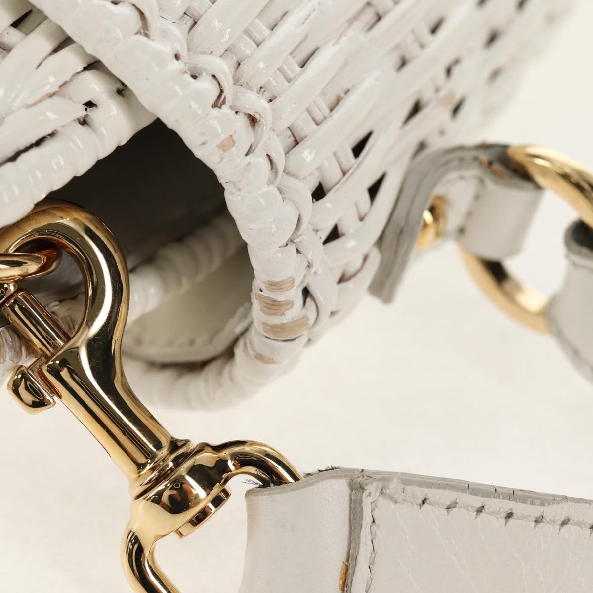 Salvatore Ferragamo Gancini Hand Bag Rattan 2way White Gold Auth 150815V